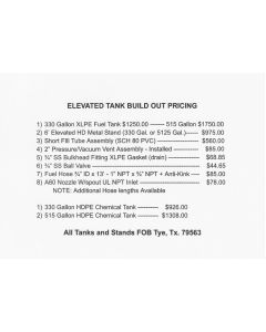 Tank Build Out Price List
